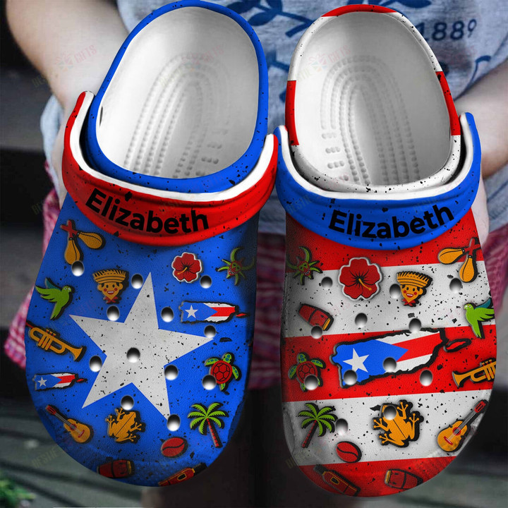 Personalized Puerto Rican Flag Symbols Crocs Classic Clogs Shoes