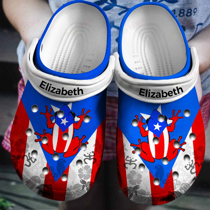 Personalized Puerto Rico Flag With Symbols Coqui Crocs Classic Clogs Shoes