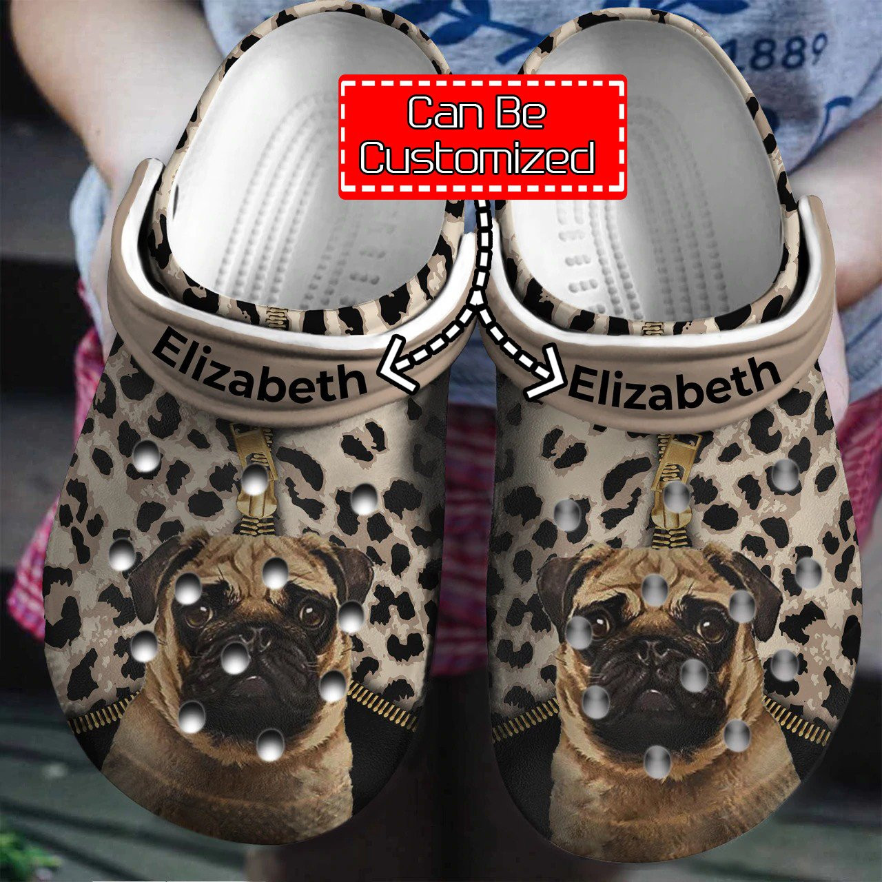 Personalized Pug Leopard Pattern Crocs Clog Shoes Dog Crocs