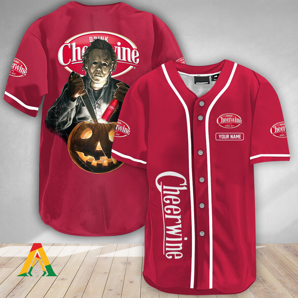 Personalized Scary Michael Myers Pumpkin Cheerwine Baseball Jersey Unisex Jersey Shirt for Men Women