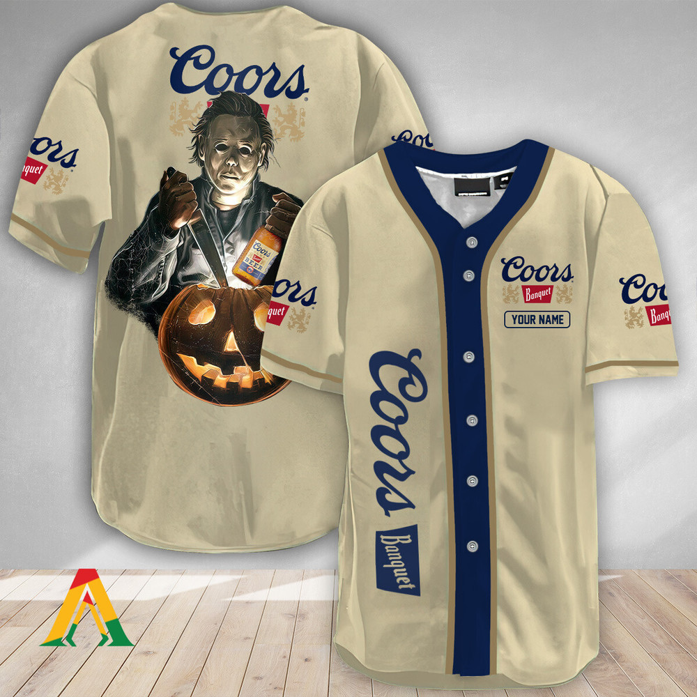 Personalized Scary Michael Myers Pumpkin Coors Banquet Baseball Jersey Unisex Jersey Shirt for Men Women