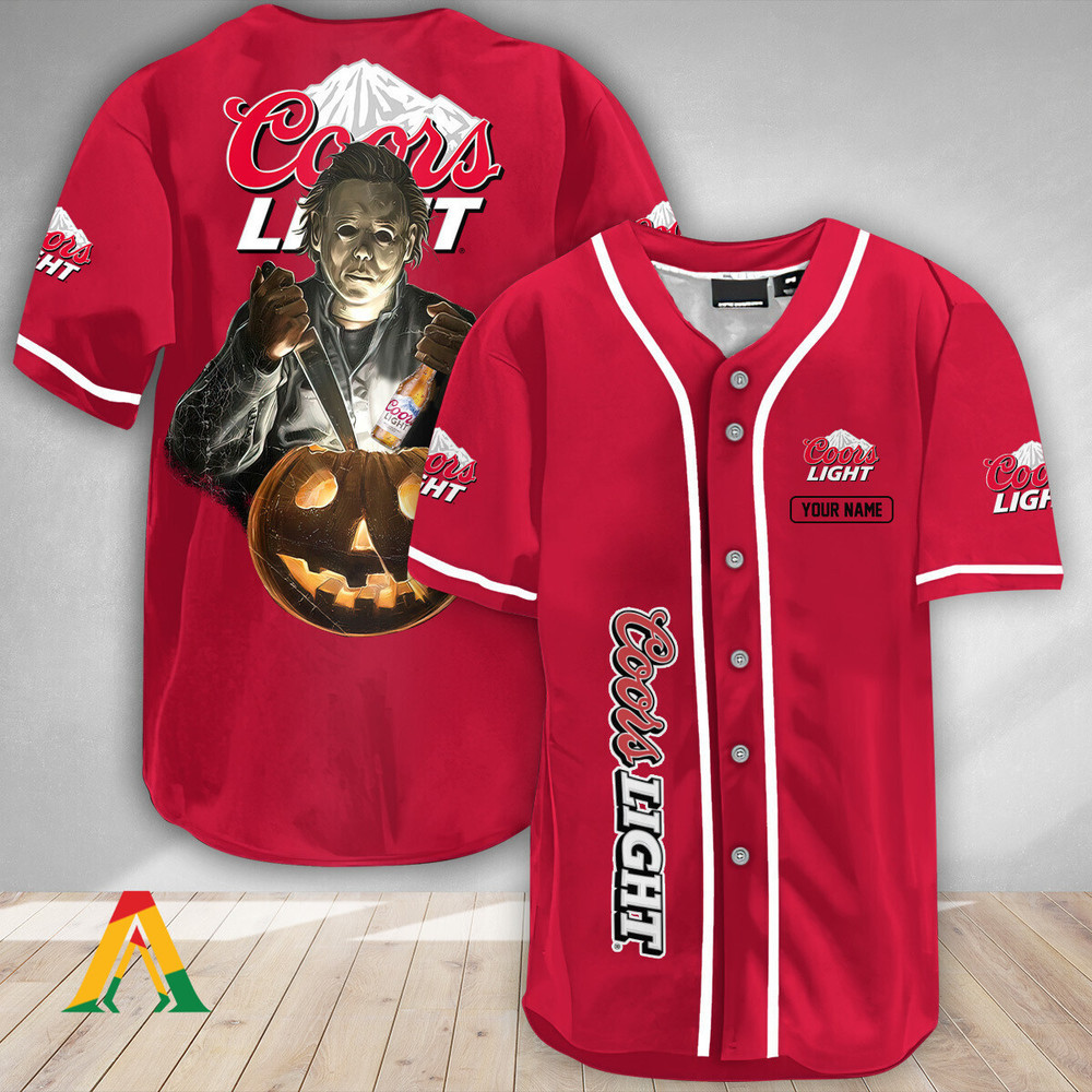 Personalized Scary Michael Myers Pumpkin Coors Light Baseball Jersey Unisex Jersey Shirt for Men Women