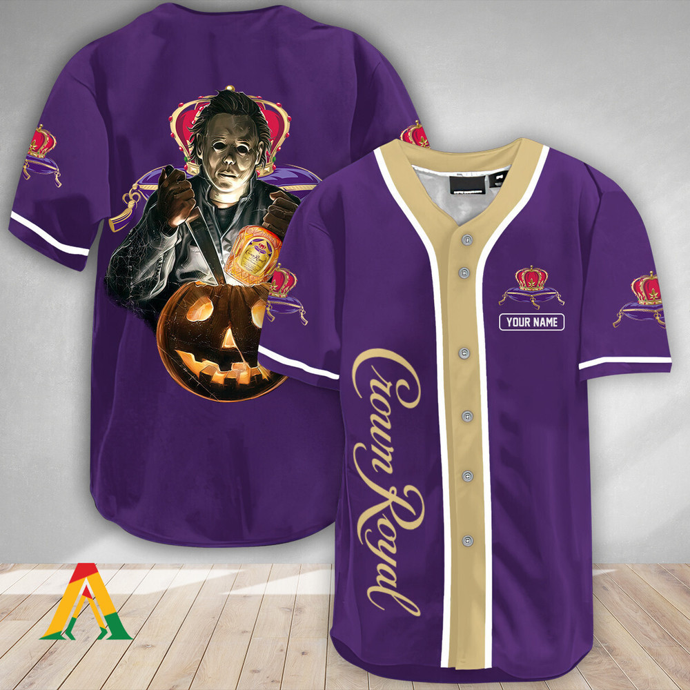 Personalized Scary Michael Myers Pumpkin Crown Royal Baseball Jersey Unisex Jersey Shirt for Men Women