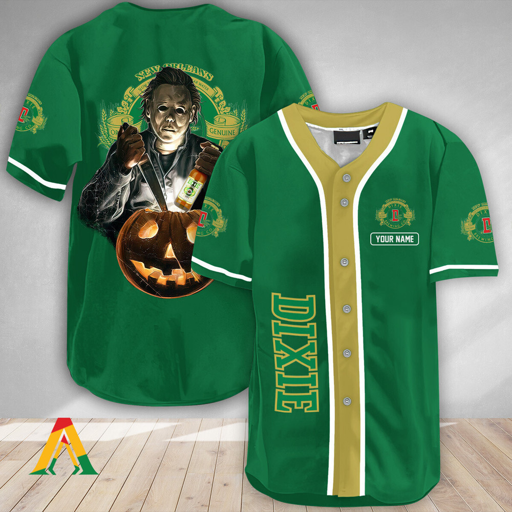 Personalized Scary Michael Myers Pumpkin Dixie Beer Baseball Jersey Unisex Jersey Shirt for Men Women