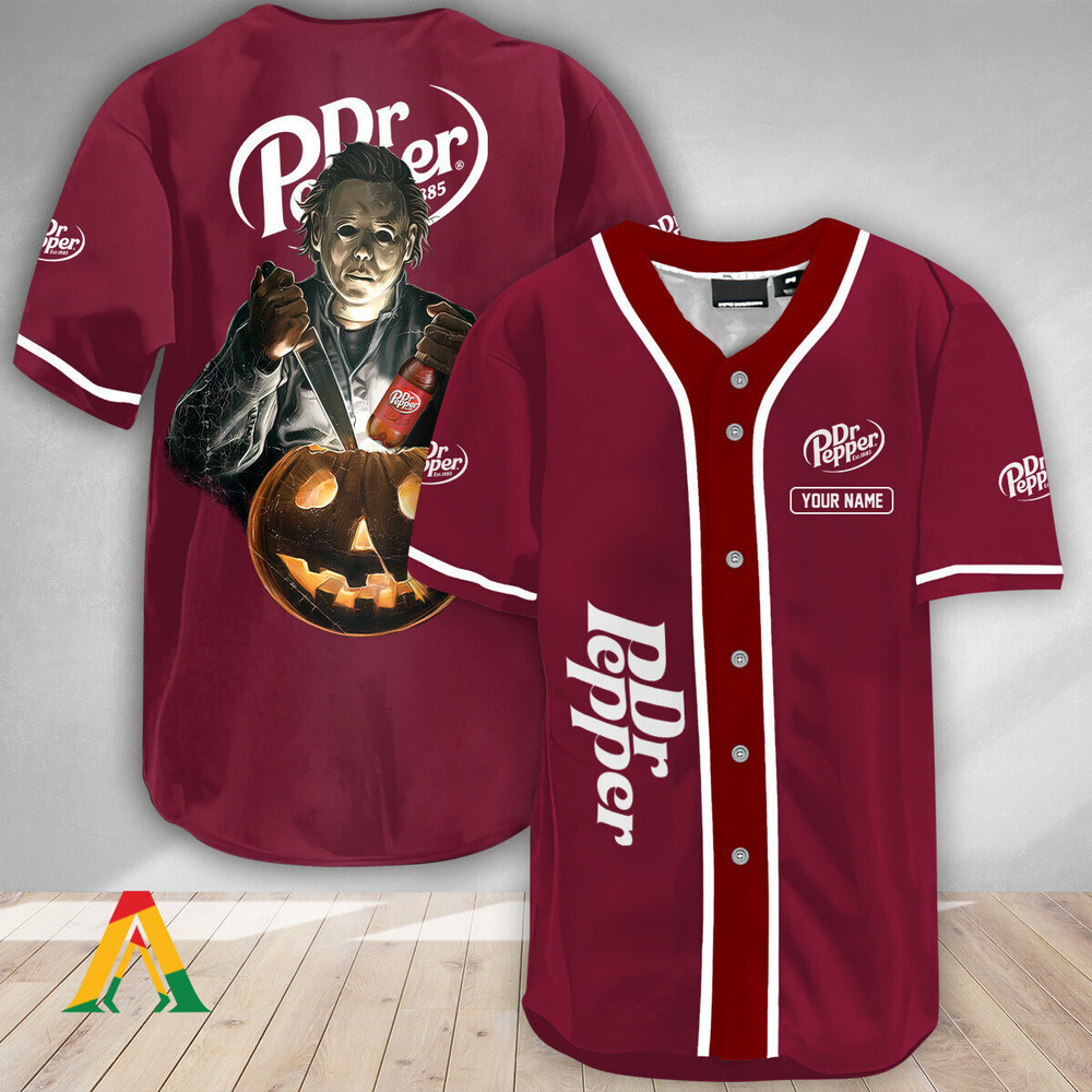 Personalized Scary Michael Myers Pumpkin Dr Pepper Baseball Jersey Unisex Jersey Shirt for Men Women