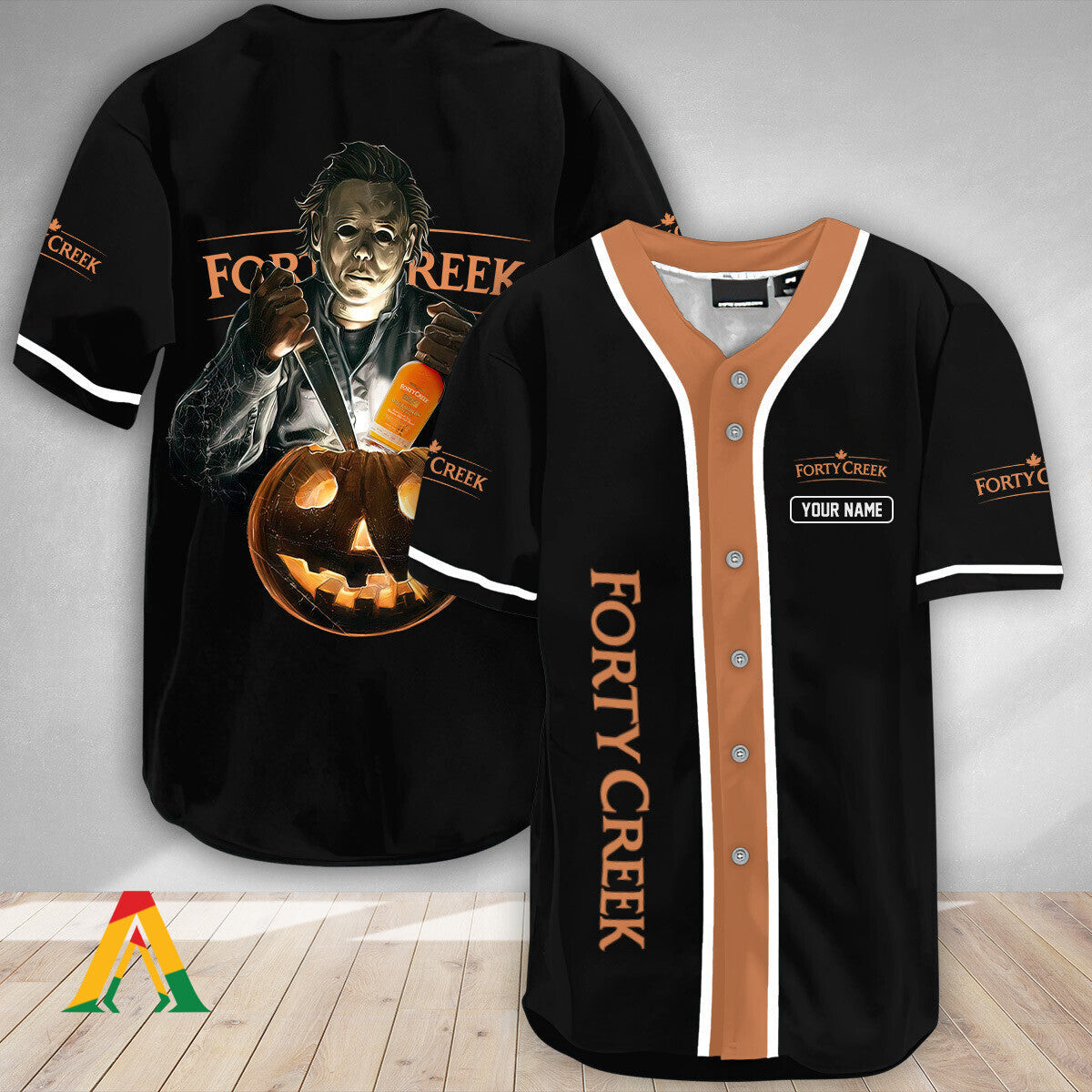 Personalized Scary Michael Myers Pumpkin Forty Creek Baseball Jersey