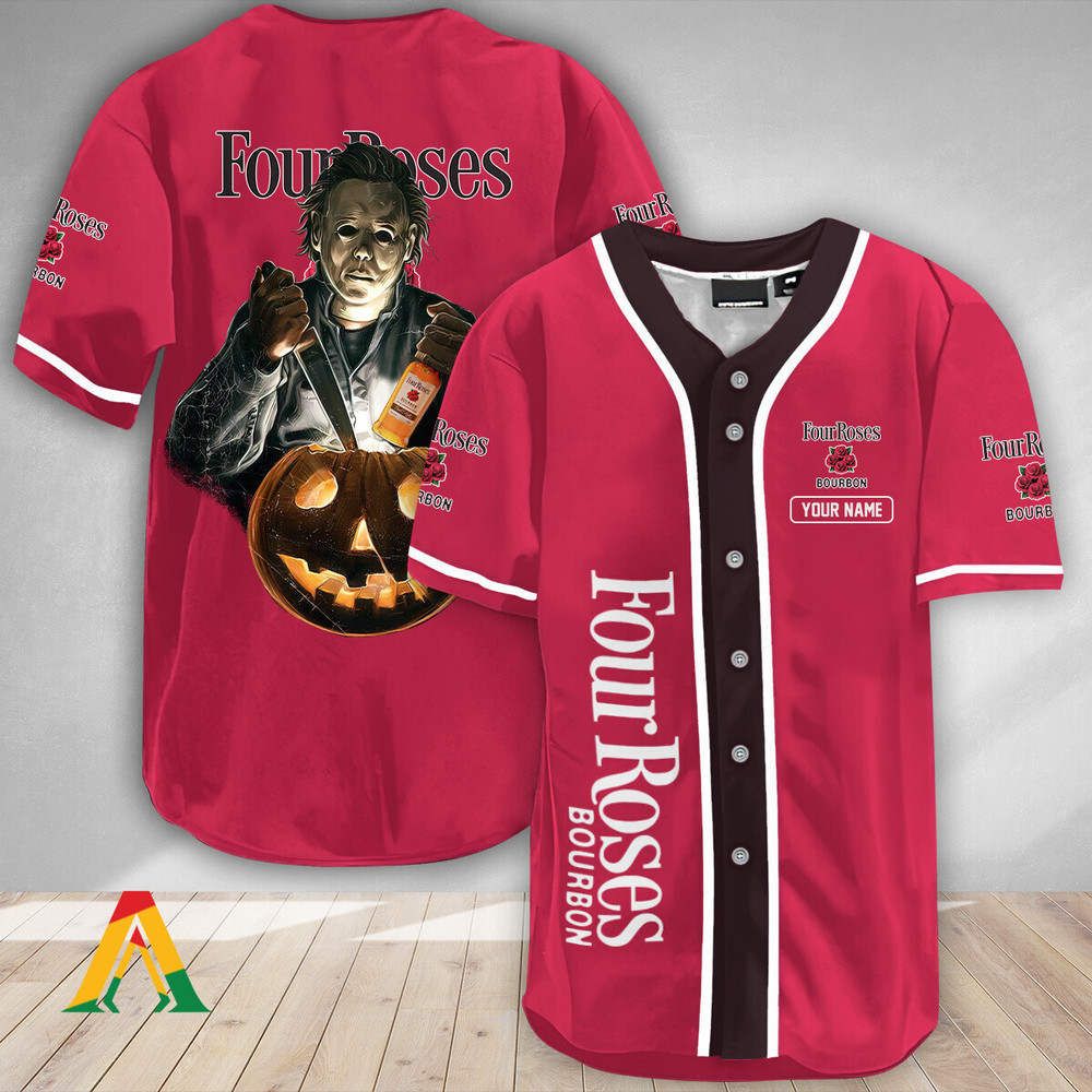 Personalized Scary Michael Myers Pumpkin Four Roses Bourbon Jersey Unisex Jersey Shirt for Men Women