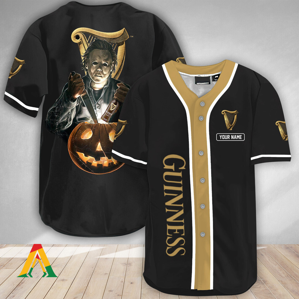 Personalized Scary Michael Myers Pumpkin Guinness Beer Baseball Jersey Unisex Jersey Shirt for Men Women
