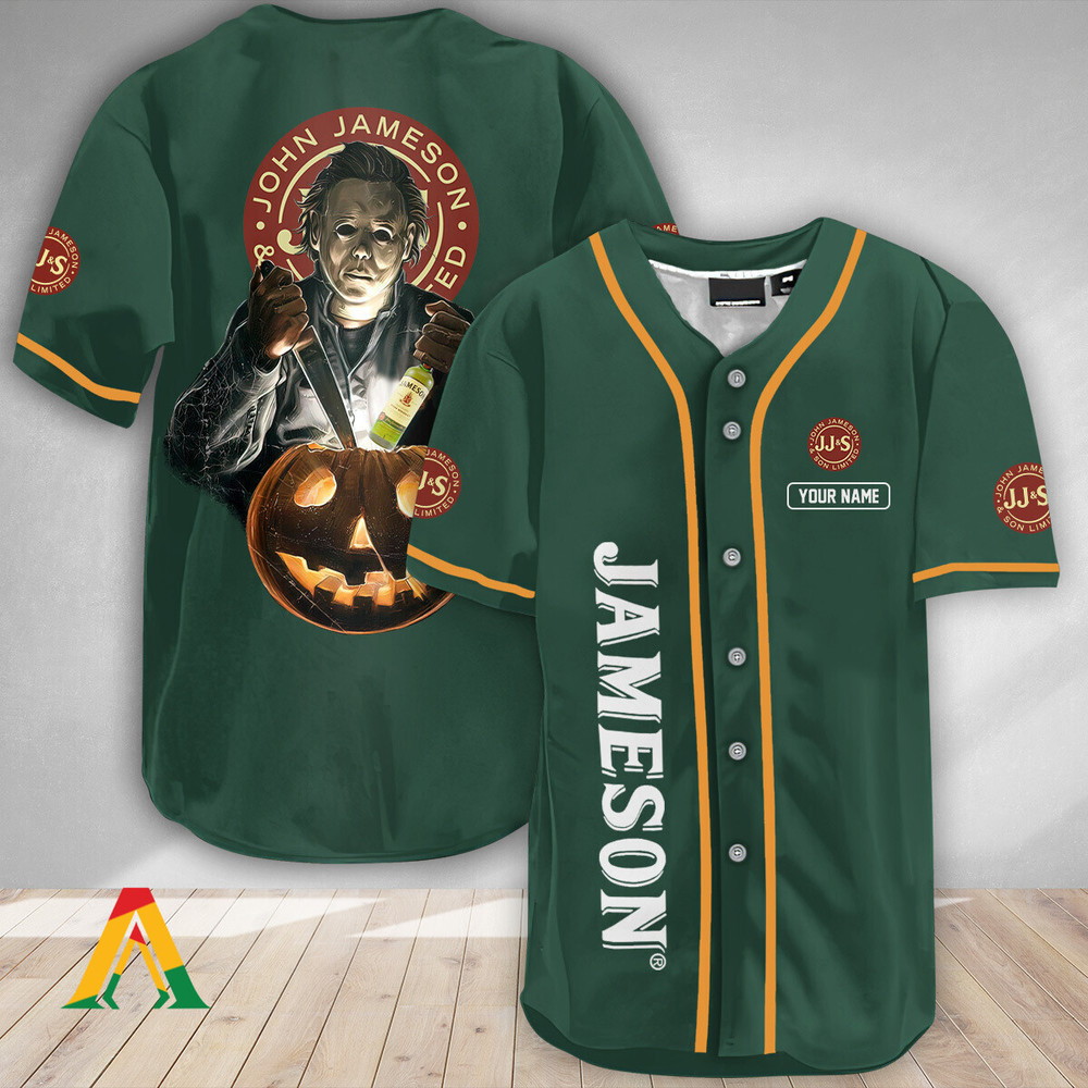 Personalized Scary Michael Myers Pumpkin Jameson Baseball Jersey Unisex Jersey Shirt for Men Women