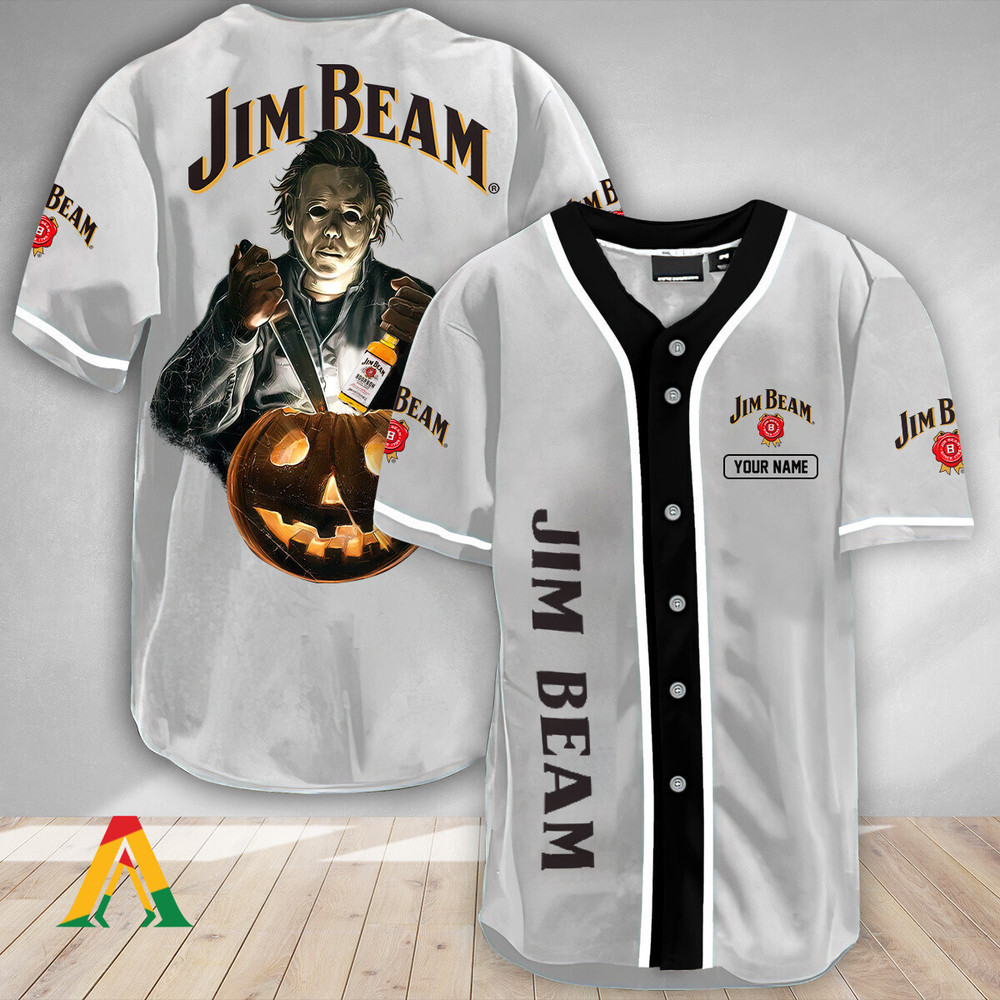 Personalized Scary Michael Myers Pumpkin Jim Beam Baseball Jersey Unisex Jersey Shirt for Men Women