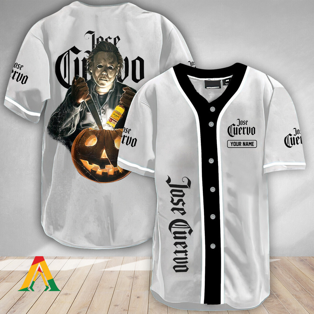 Personalized Scary Michael Myers Pumpkin Jose Cuervo Baseball Jersey Unisex Jersey Shirt for Men Women