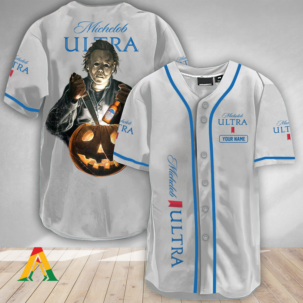 Personalized Scary Michael Myers Pumpkin Michelob ULTRA Jersey Unisex Jersey Shirt for Men Women