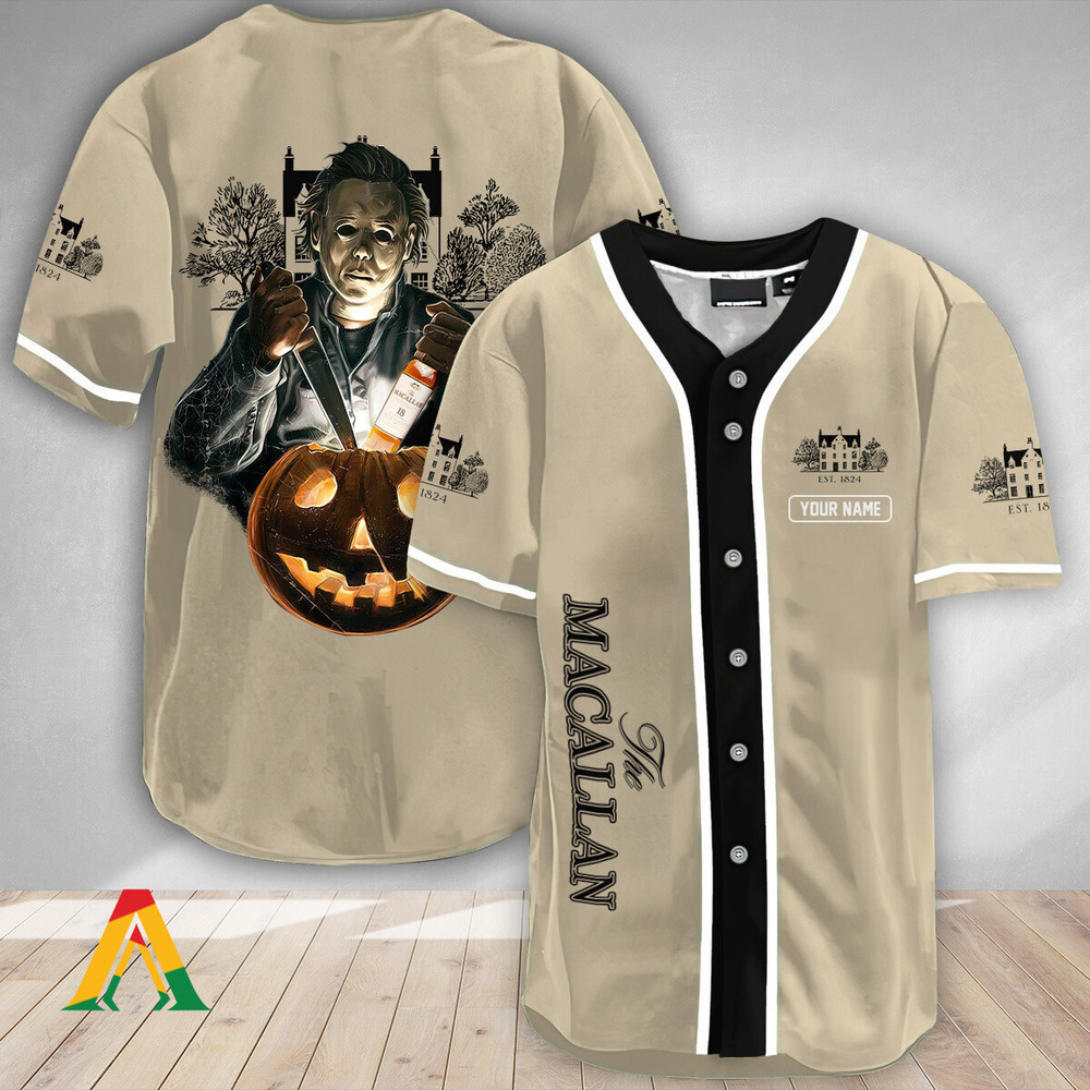Personalized Scary Michael Myers Pumpkin The Macallan Baseball Jersey Unisex Jersey Shirt for Men Women