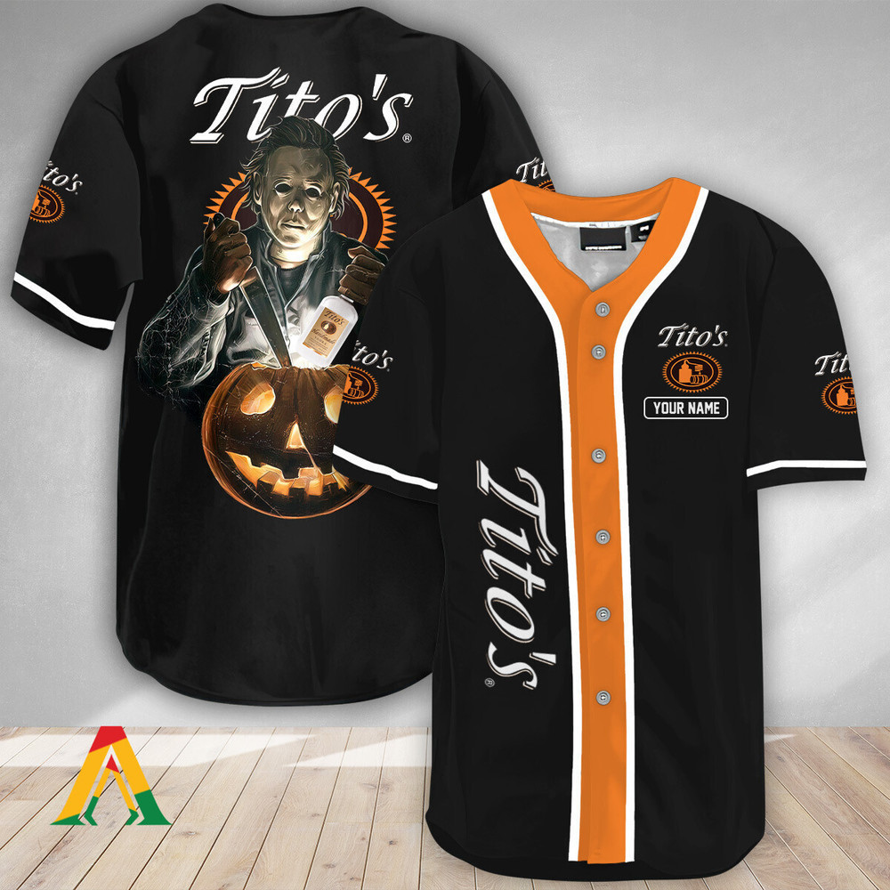 Personalized Scary Michael Myers Pumpkin Titos Vodka Baseball Jersey Unisex Jersey Shirt for Men Women