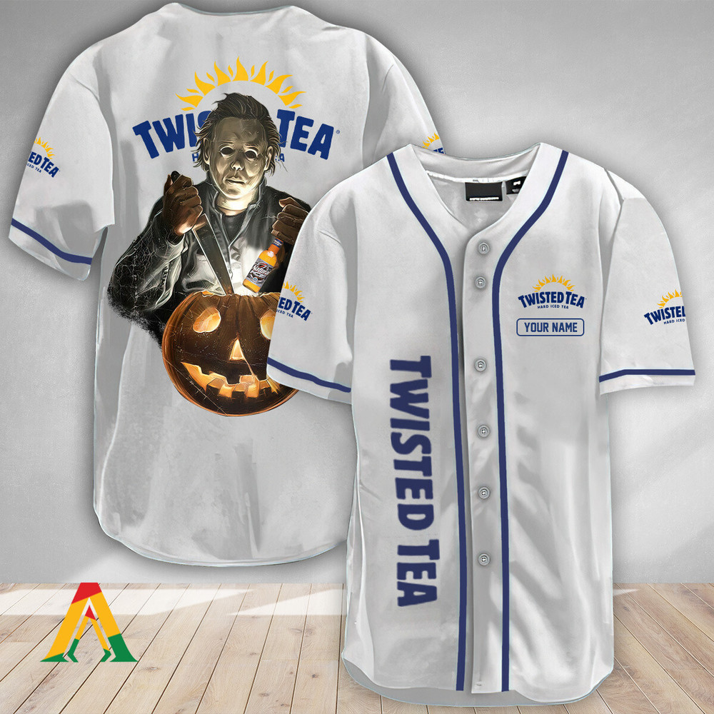 Personalized Scary Michael Myers Pumpkin Twisted Tea Baseball Jersey Unisex Jersey Shirt for Men Women