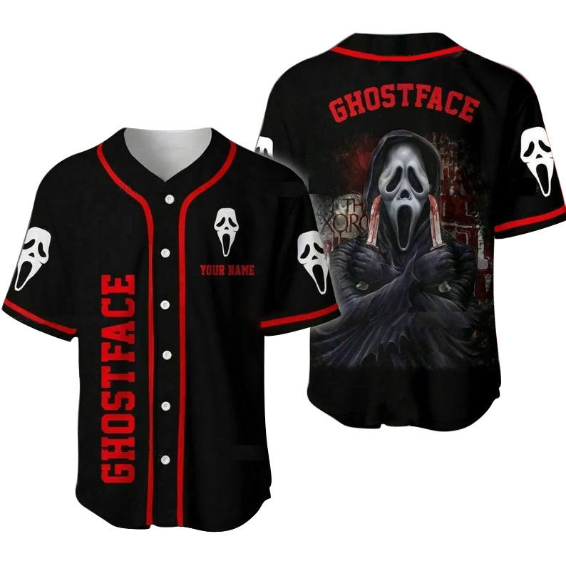 Personalized Scream Creepy Killer The Ghostface Jersey Shirt, Unisex Baseball Jersey for Men Women
