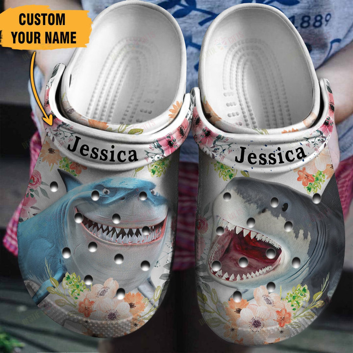 Personalized Shark Flower Crocs Classic Clogs Shoes