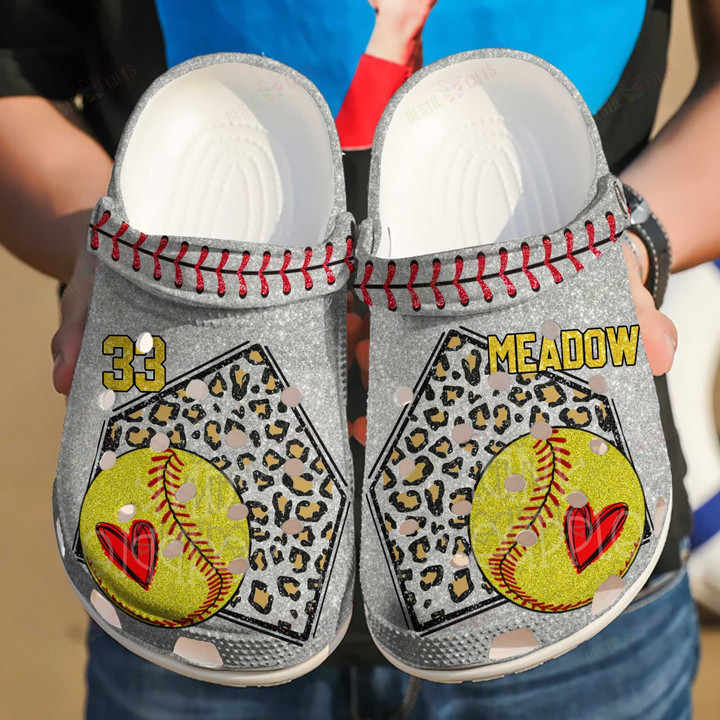 Personalized Softball And Cheetah Base Crocs Classic Clogs Shoes