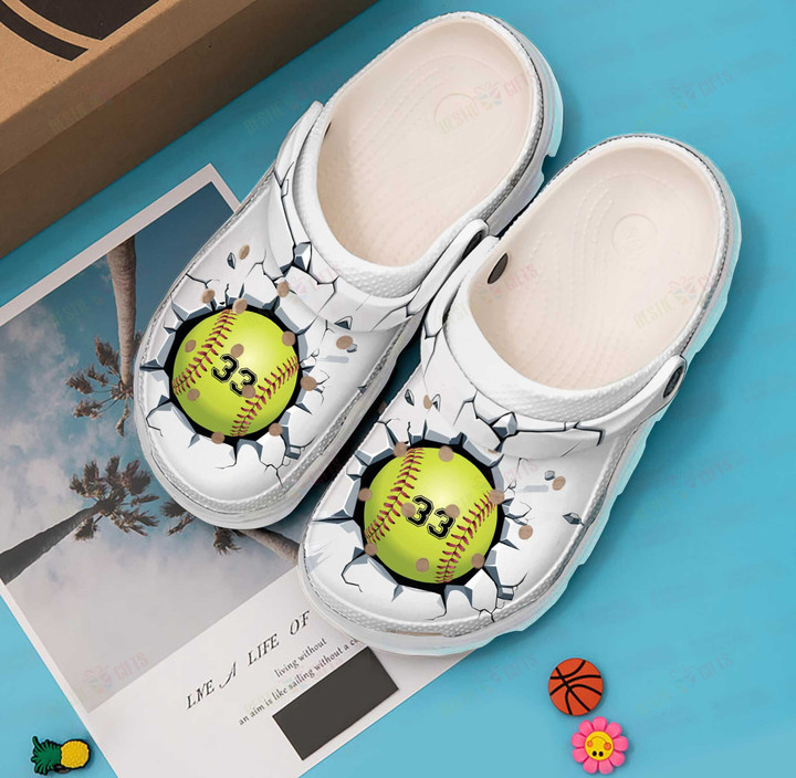 Personalized Softball Broken Wall Crocs Classic Clogs Shoes