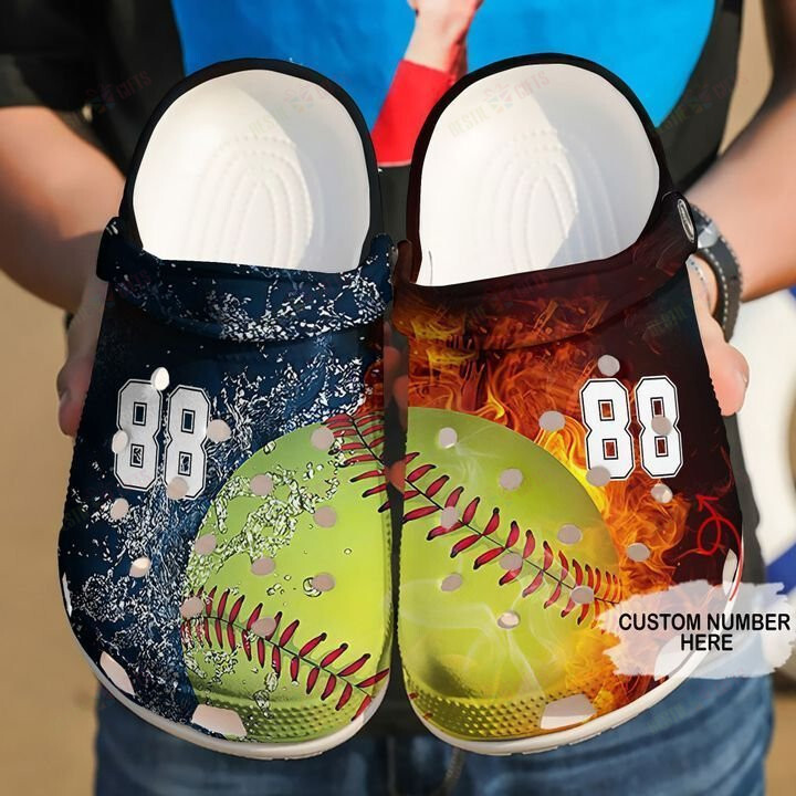 Personalized Softball Fire Water Crocs Classic Clogs Shoes