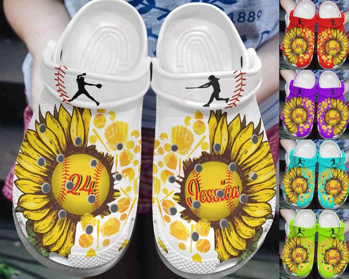 Personalized Softball White Sole Sunflower Girl Crocs Classic Clogs Shoes