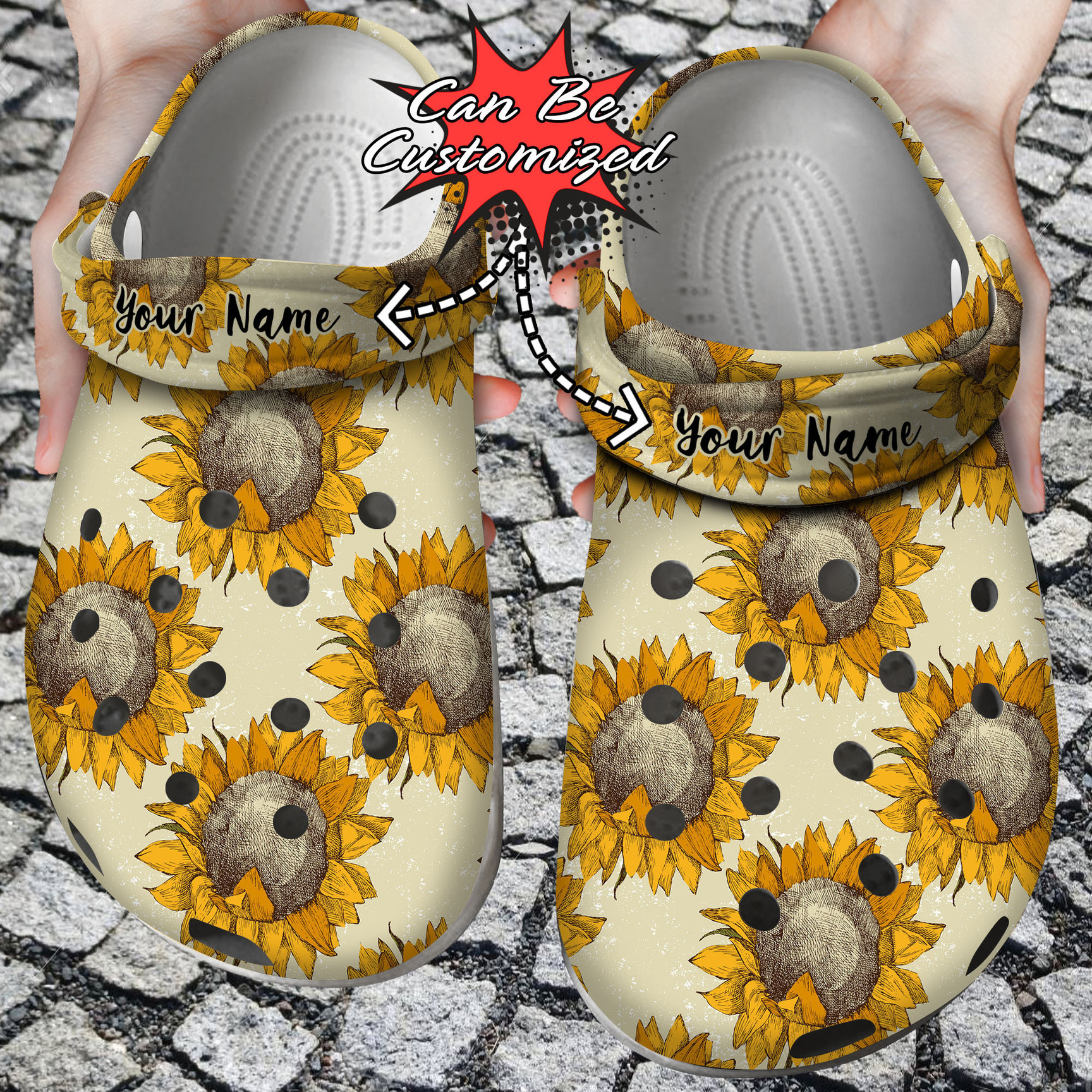 Personalized Sunflower Hand Drawn Pattern Crocs Clog Shoes Custom Crocs