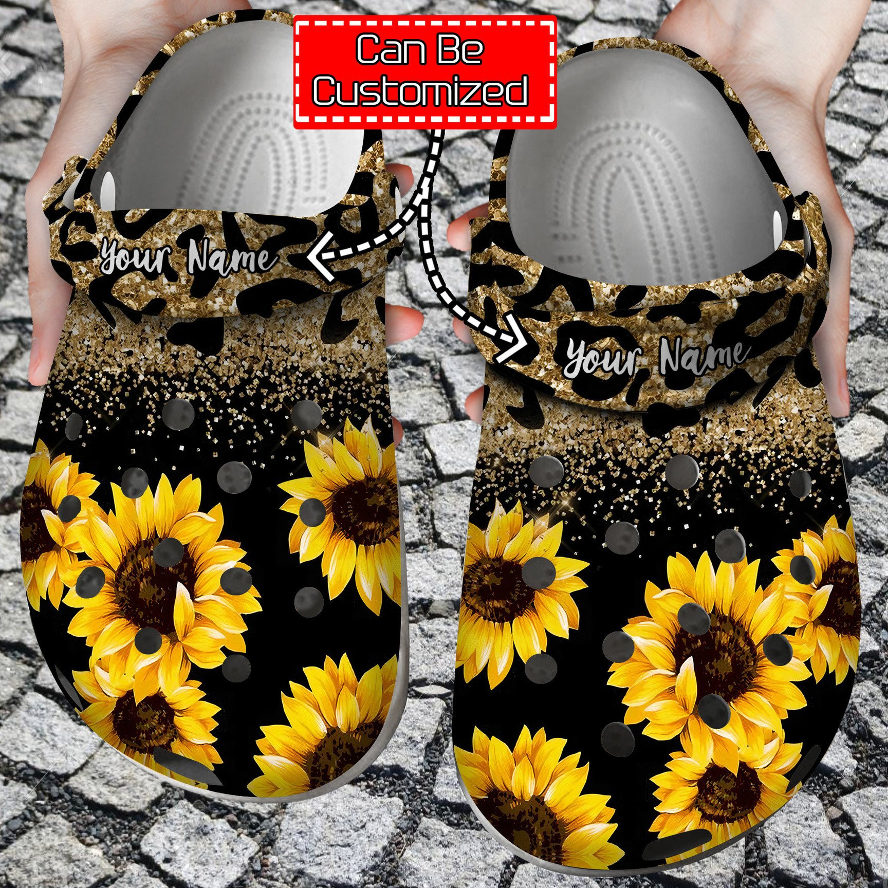 Personalized Sunflowers Glitter Leopard Crocs Clog Shoes Sunflower Crocs