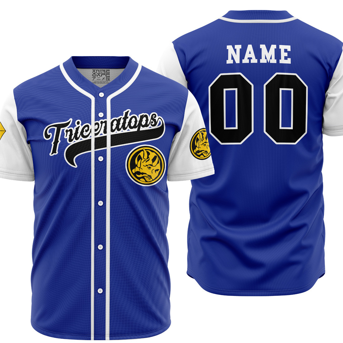Personalized Triceratops Blue Power Rangers Baseball Jersey