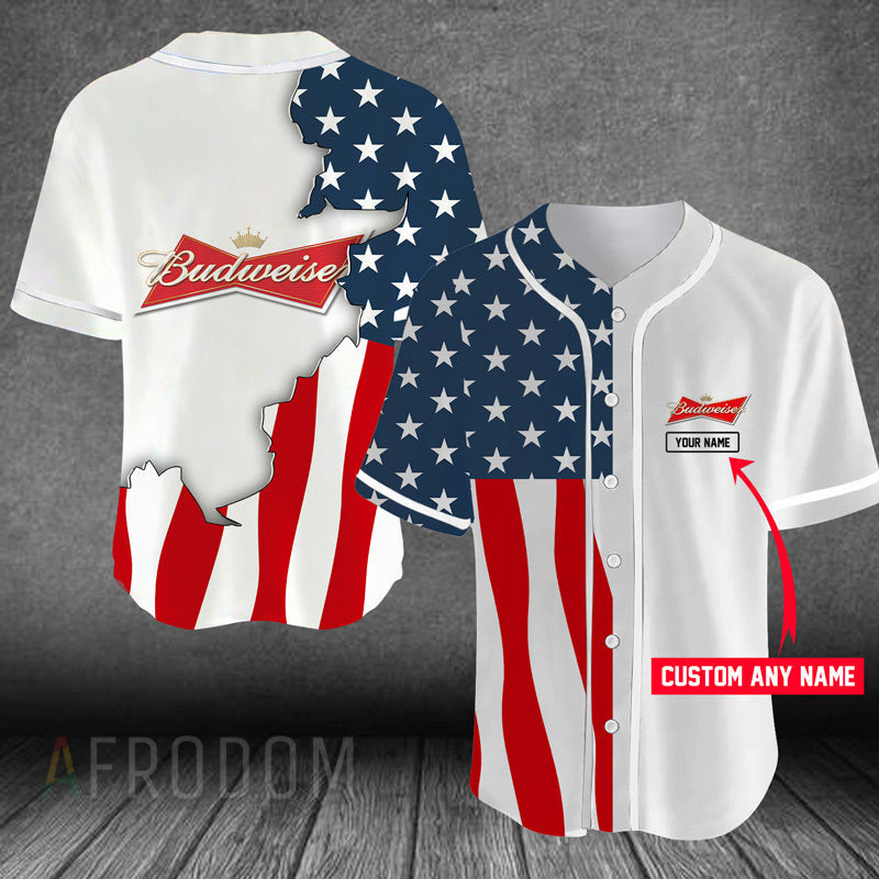 Personalized US Flag Budweiser Baseball Jersey, Unisex Jersey Shirt for Men Women