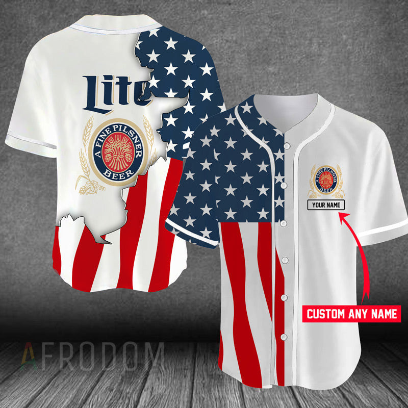 Personalized US Flag Miller Lite Baseball Jersey