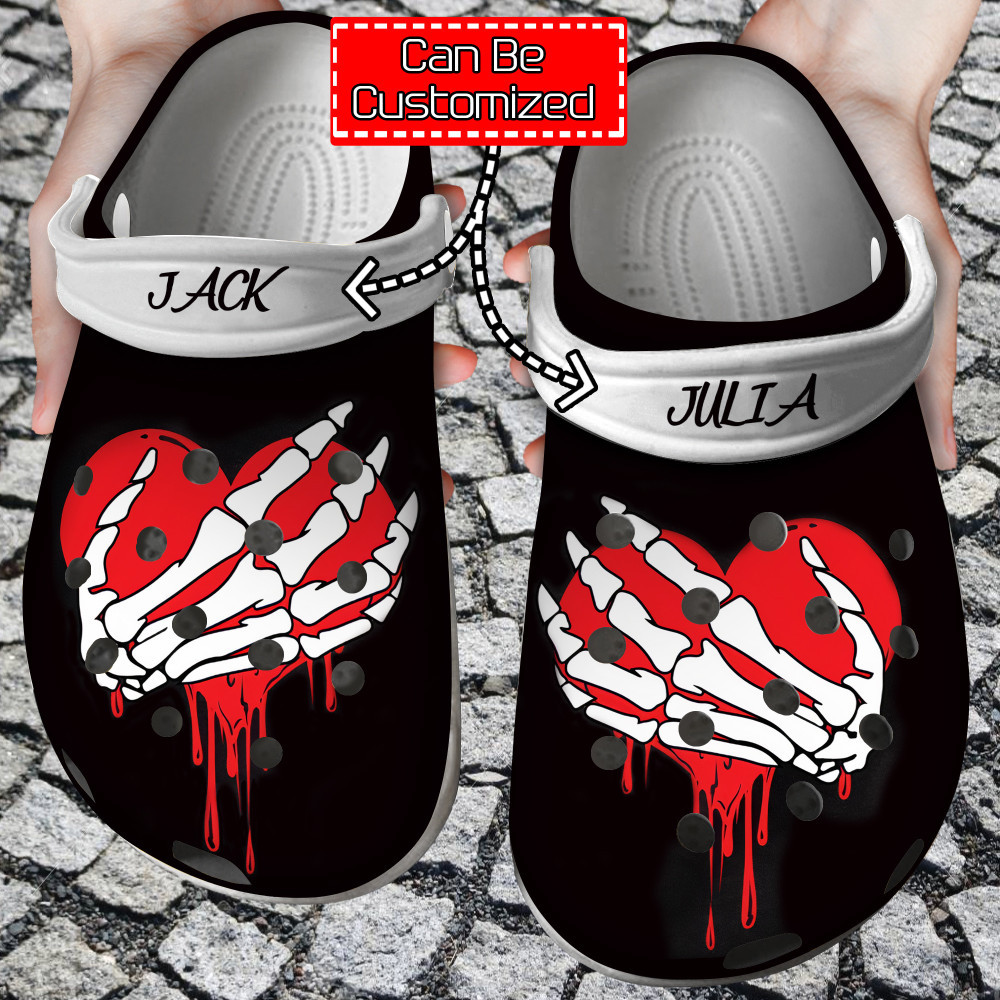 Personalized Valentine Skeleton Hands Skeleton Boob Hands Crocs Clog Shoes For Men And Women