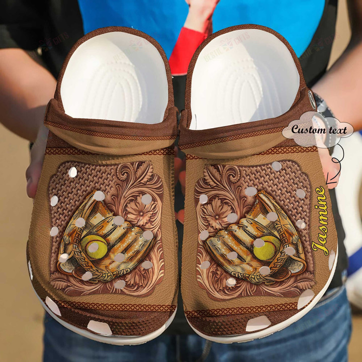 Personalized Wooden Softball Crocs Classic Clogs Shoes