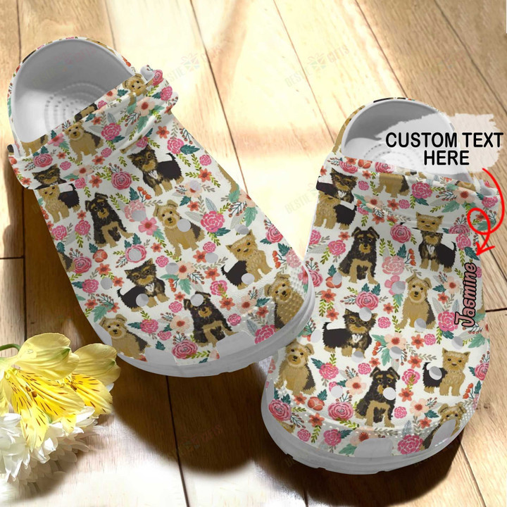 Personalized Yorkie Floral Pattern Crocs Classic Clogs Shoes