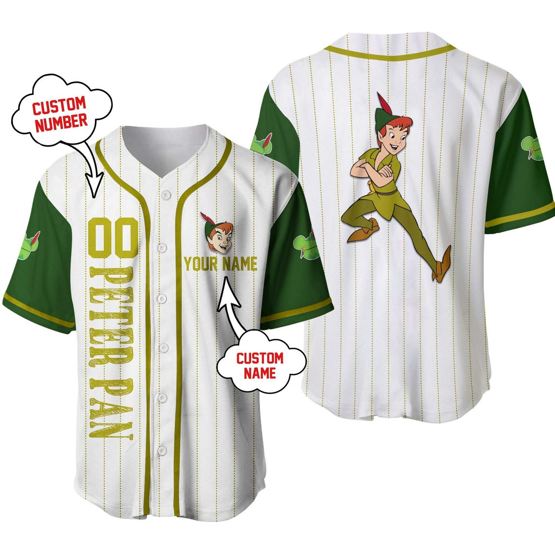 Peter Pan Personalized Baseball Jersey Disney Unisex Cartoon Custom Baseball Jersey Personalized Men Women Kids