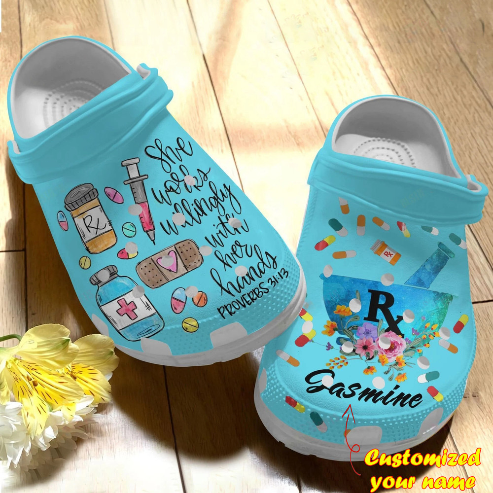 Pharmacist Crocs - Personalized Pharmacy She Works Willingly Clog Shoes For Men And Women