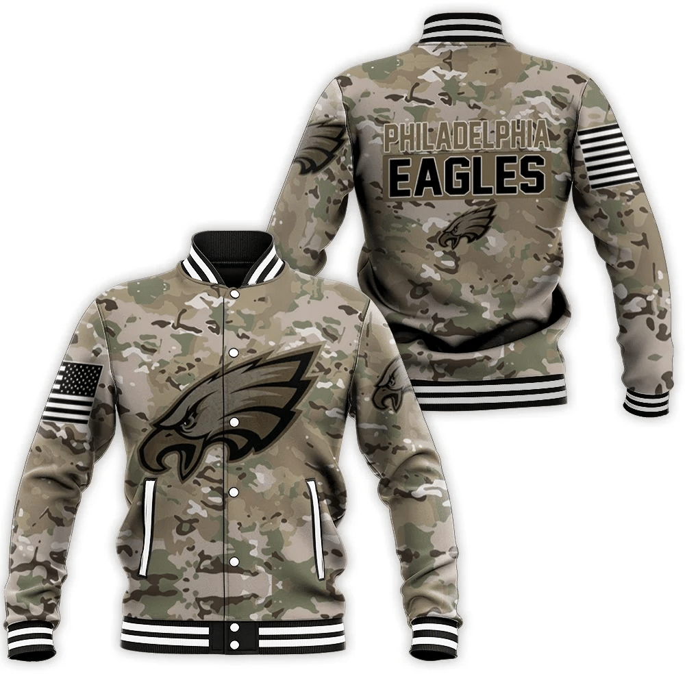 Philadelphia Eagles Camouflage Veteran 1 Personalized Baseball Jacket for Men Women