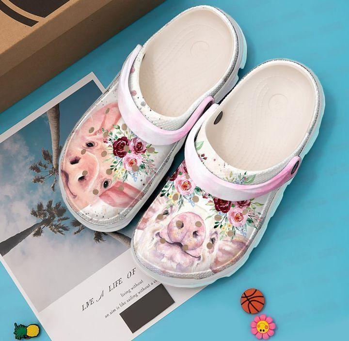 Pig Floral Crocs Classic Clogs Shoes