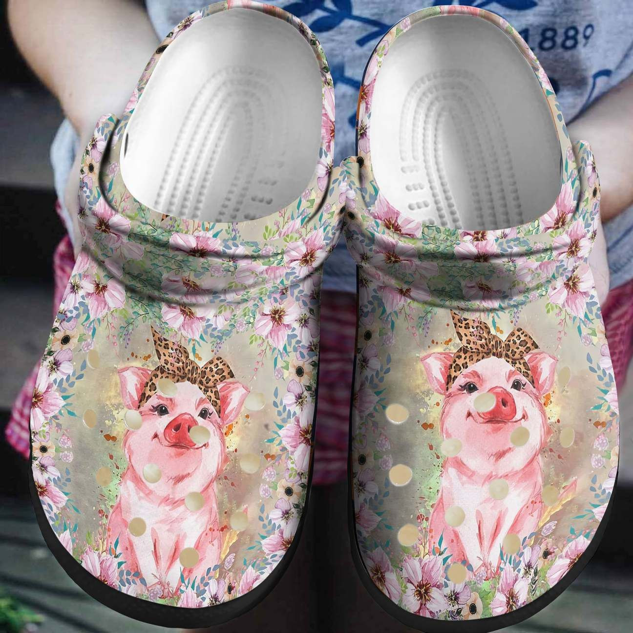 Pig Personalized Clog Custom Crocs Comfortablefashion Style Comfortable For Women Men Kid Print 3D Pig With Flowers