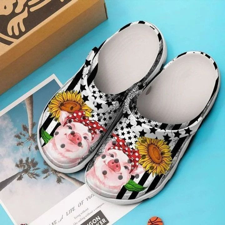 Pig Sunflower Rubber Crocs Clog Shoes Comfy Footwear