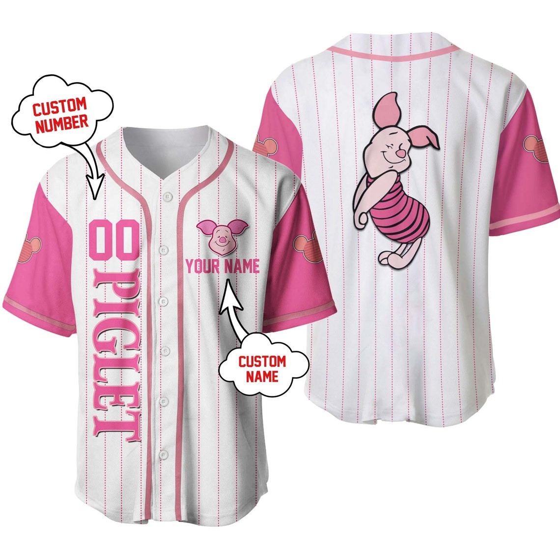 Piglet Personalized Baseball Jersey Disney Cartoon Custom Baseball Jersey Personalized Shirts Men Women Kids
