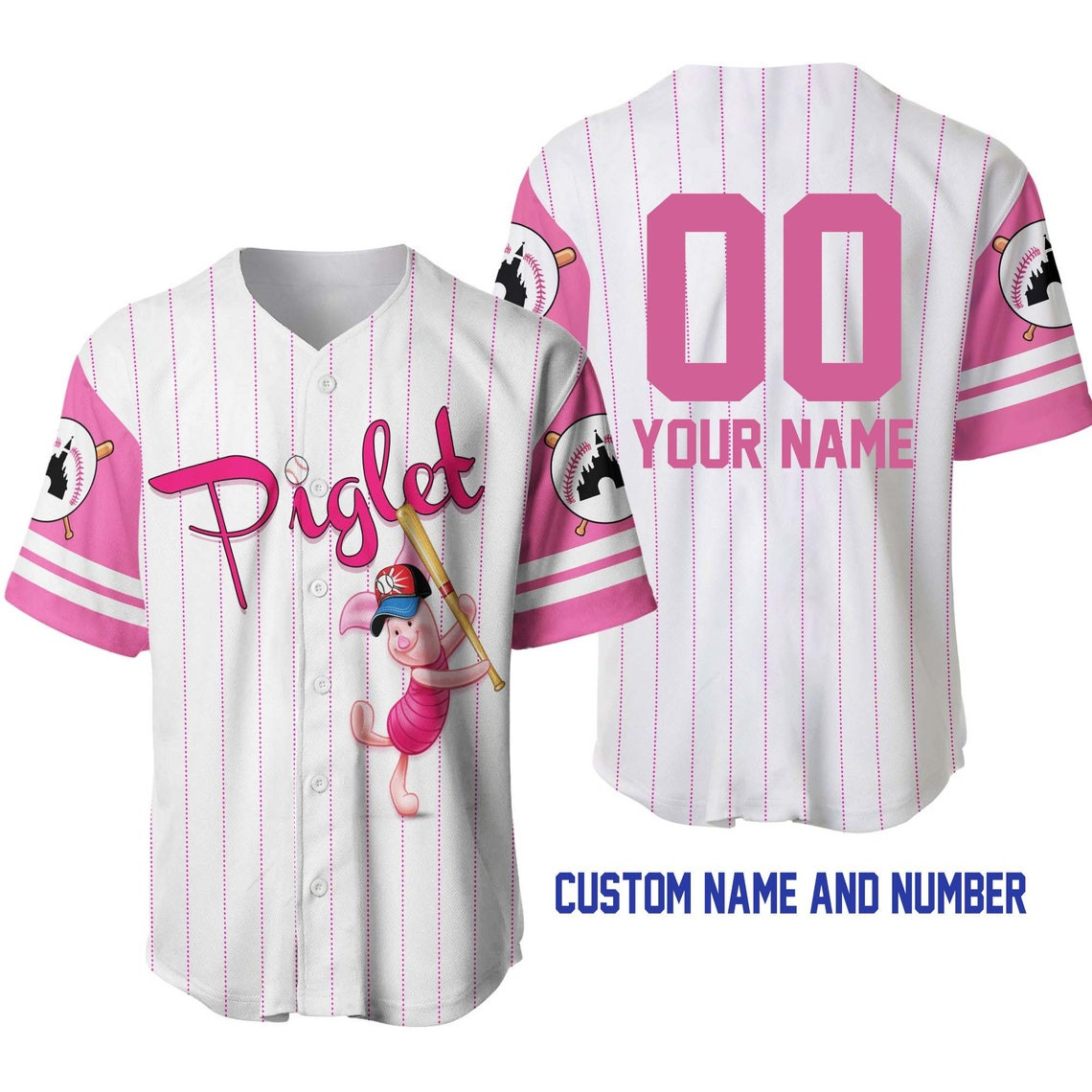 Piglet Pig White Pink Disney Unisex Cartoon Custom Baseball Jersey Personalized Shirt Men Women