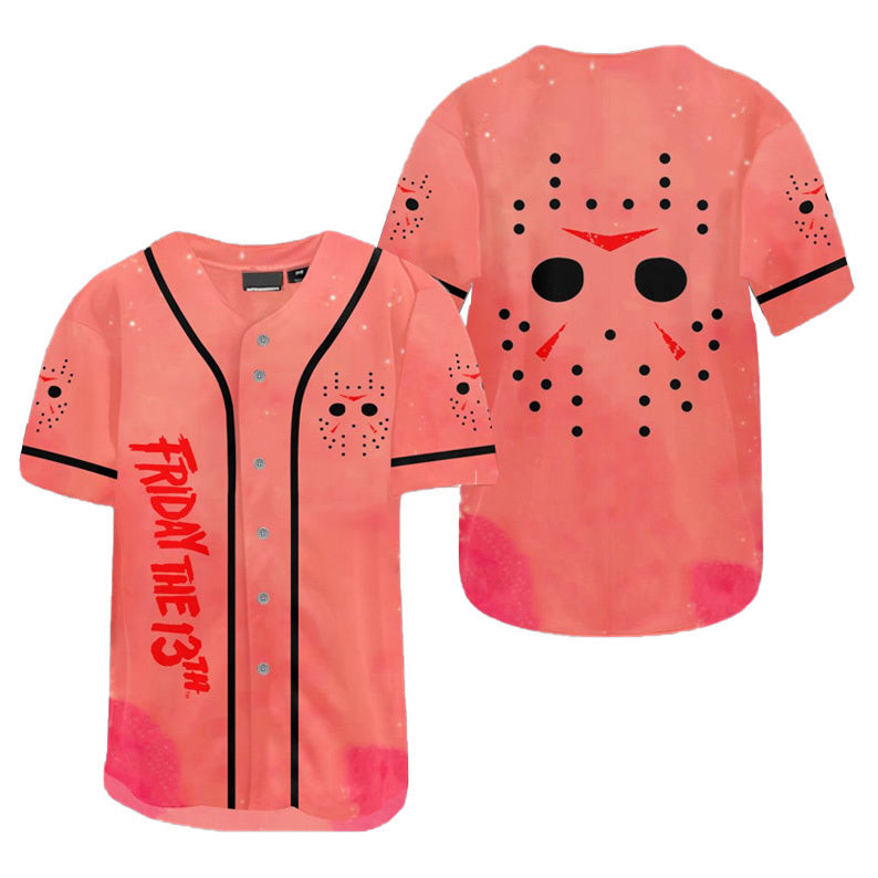 Pink Coral Friday The 13th Jason Voorhees Jersey Shirt