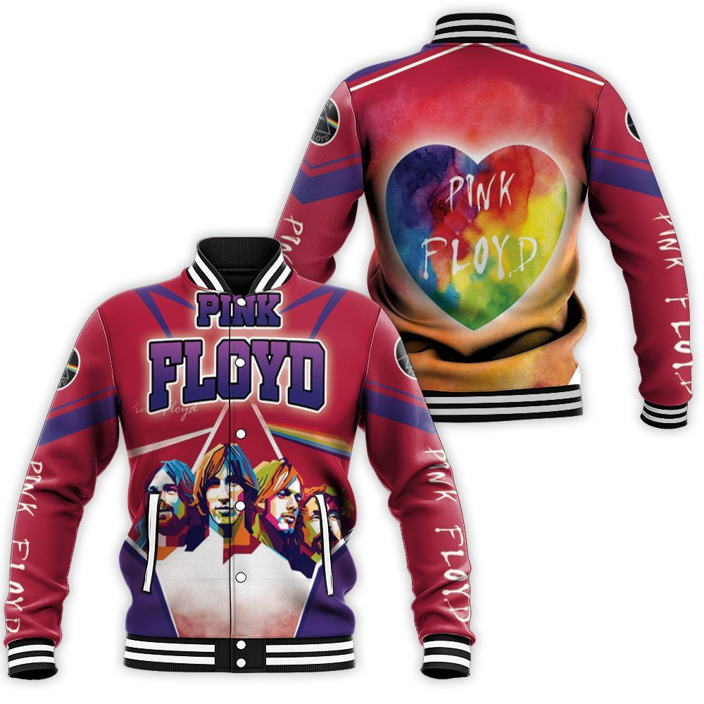 Pink Floyd Rainbow Heart Popart Red Baseball Jacket for Men Women