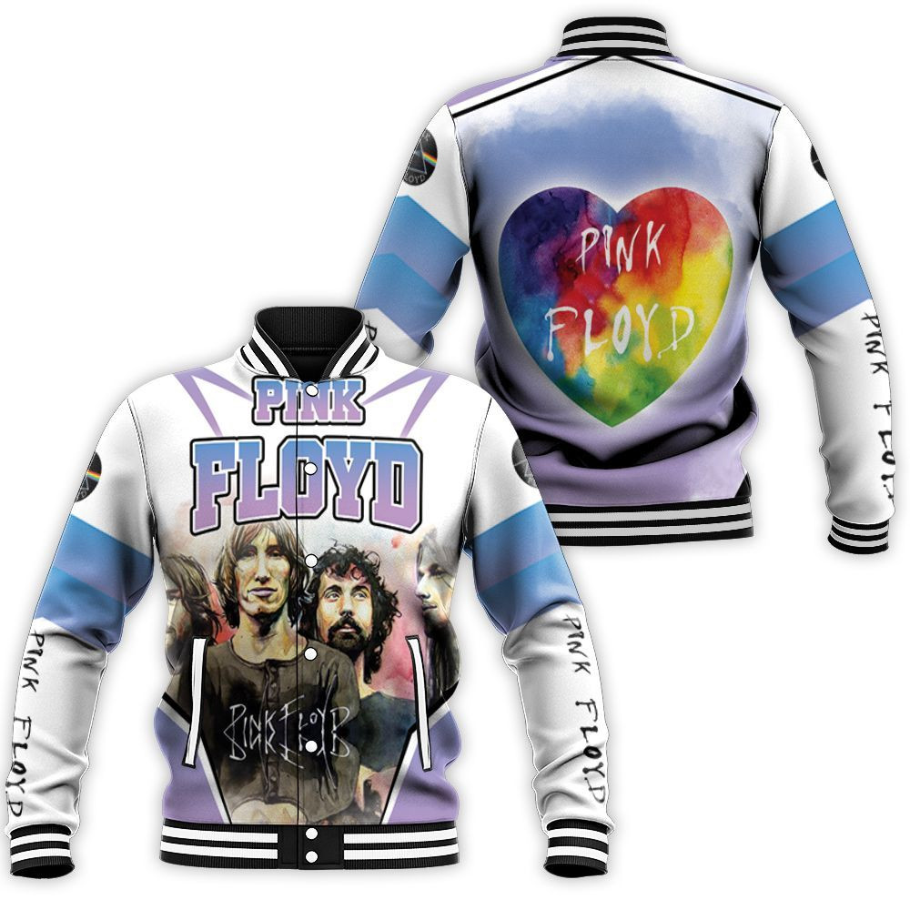 Pink Floyd Rainbow Heart Purple Baseball Jacket for Men Women