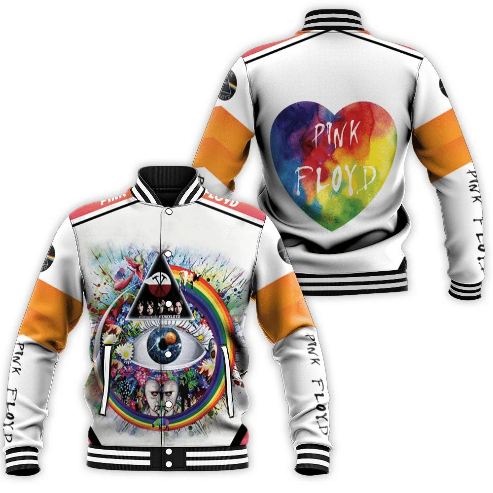 Pink Floyd Rainbow Triangle Glass Eye Baseball Jacket for Men Women