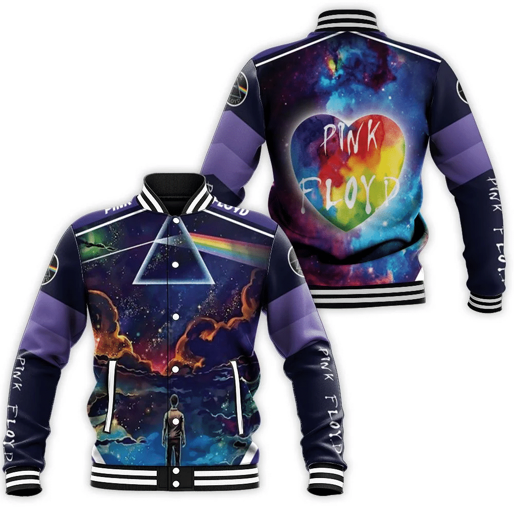 Pink Floyd Rainbow Triangle Glass Reflect Space Night Baseball Jacket for Men Women