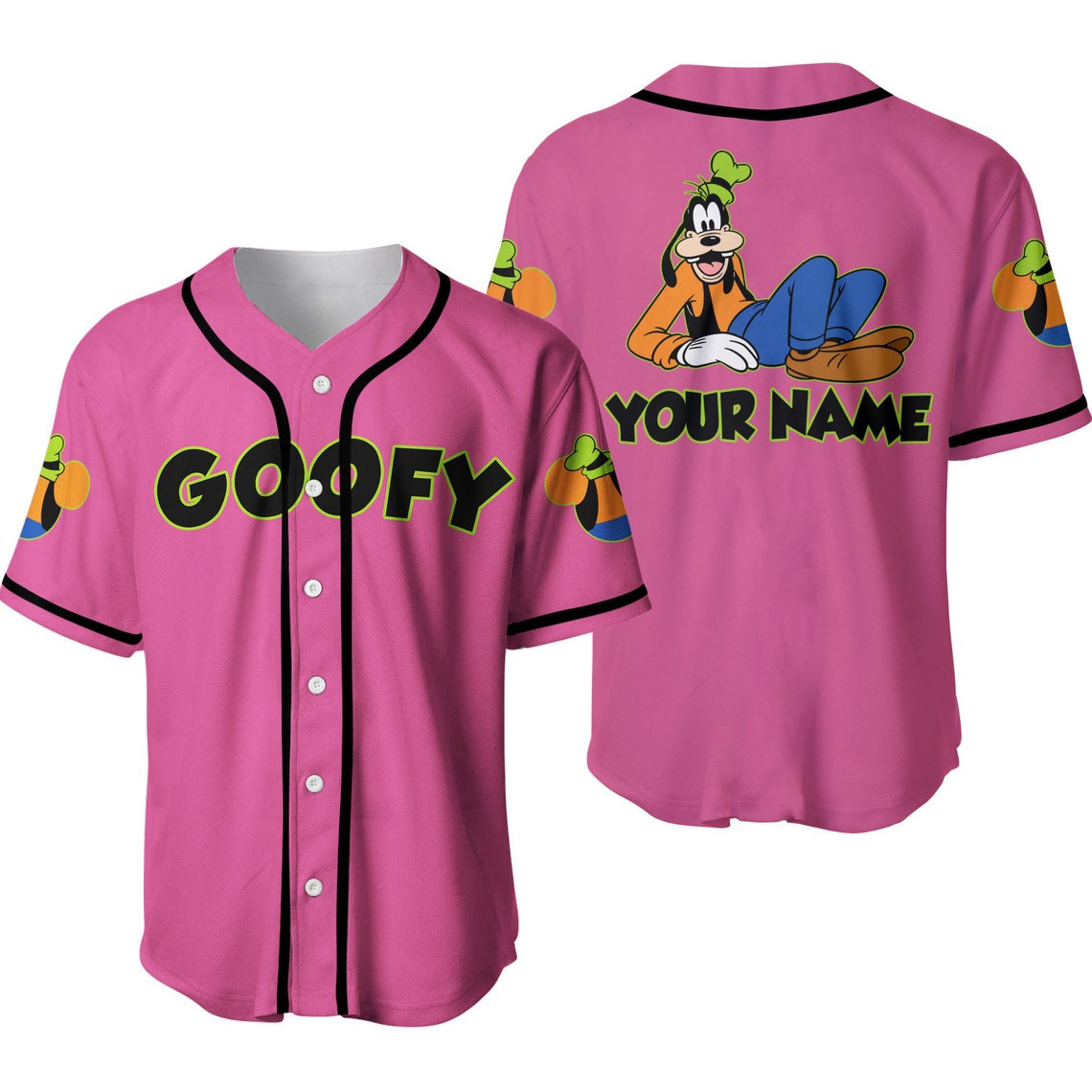 Pink Goofy Disney Personalized Baseball Jersey Disney Unisex Cartoon Custom Baseball Jersey Shirt Men Women