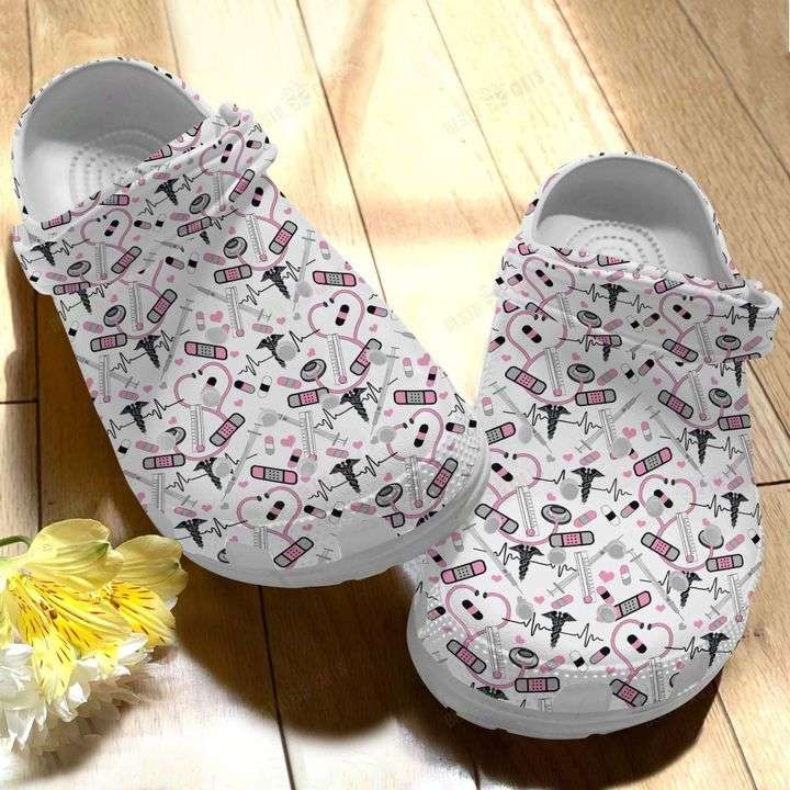 Pink Nurse Pattern Crocs Crocband Clog Shoes For Men Women