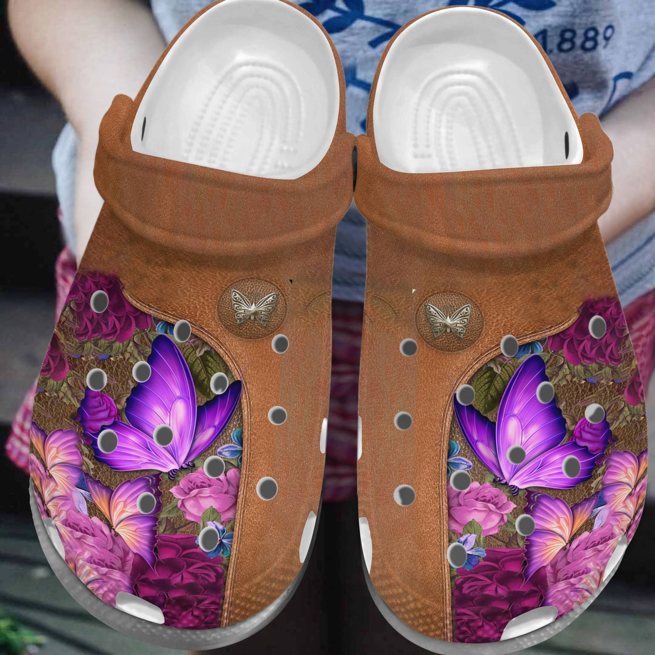 Pink Roses Butterfly Crocs Shoes Clogs Gifts For Mother Day