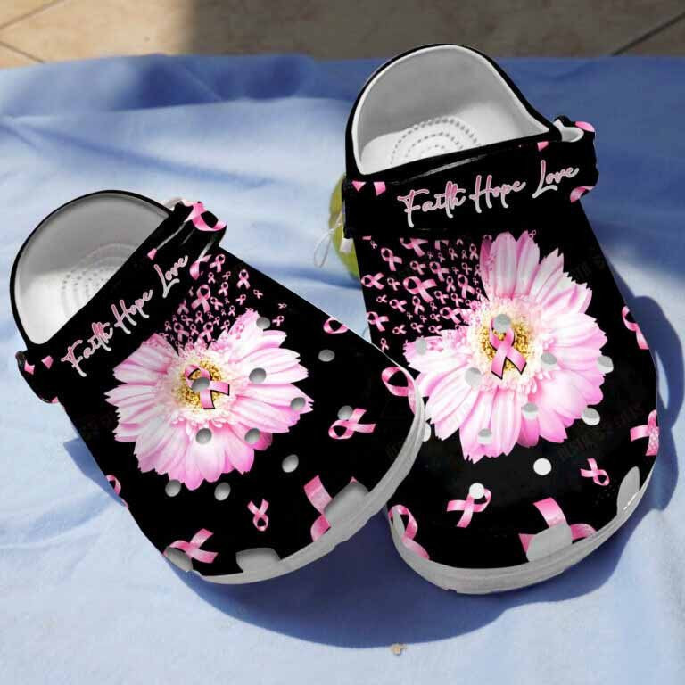 Pink Sunflower Breast Cancer Awareness Clogs Crocs Shoes Gifts For Women Girl